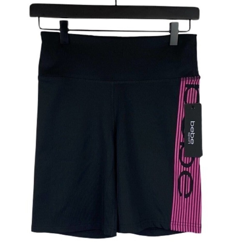 Bebe Sports Biker Shorts Womens Small Black Pink Ladies Athletic Shorts